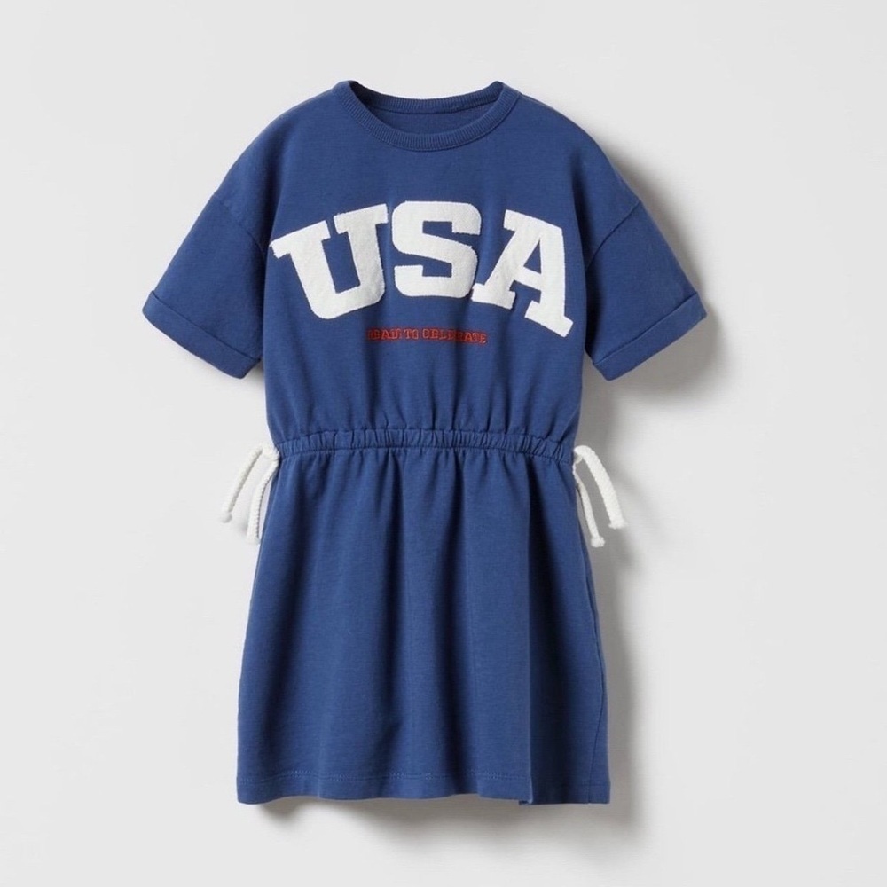 NWT Zara girls navy blue knit patriotic 4th of July USA dress size 12-18 months